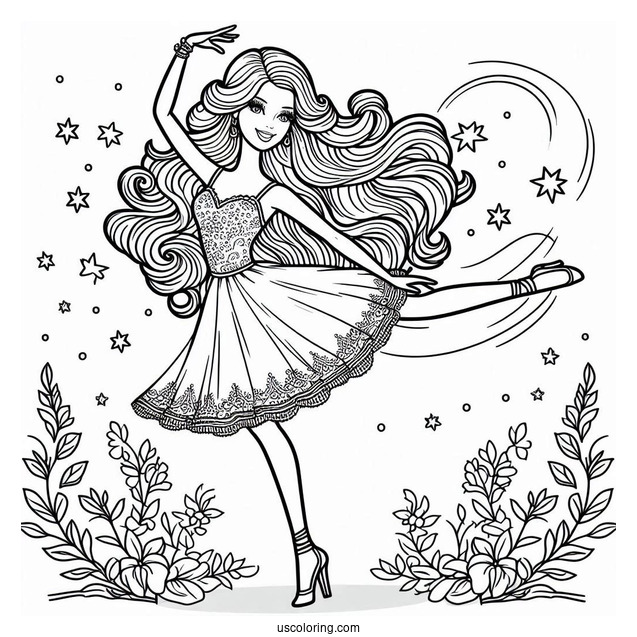 Barbie Dancing Coloring Page