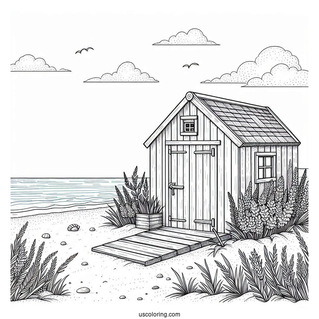 Small Beach Shed With Weeds Coloring Page