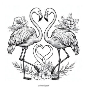 Two Flamingos Making a Love Heart Shape
