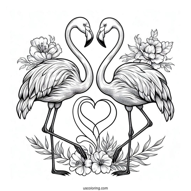 Two Flamingos Making a Love Heart Shape