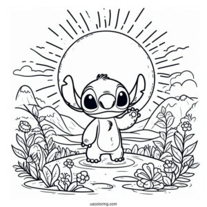 Stitch Standing Under The Sun Coloring Page For Kids