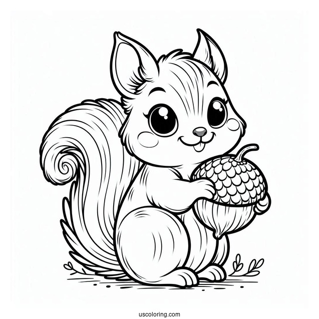 Baby Squirrel Coloring Page Holding Chestnut Coloring Sheet