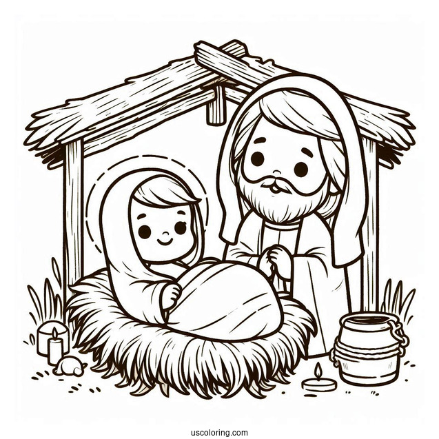 Nativity Coloring Page Of Cute Baby Jesus In The Manger