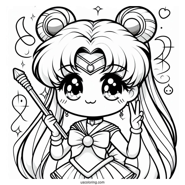 Cute Kawaii Tuxedo Mask And Sailor Moon Coloring Sheet