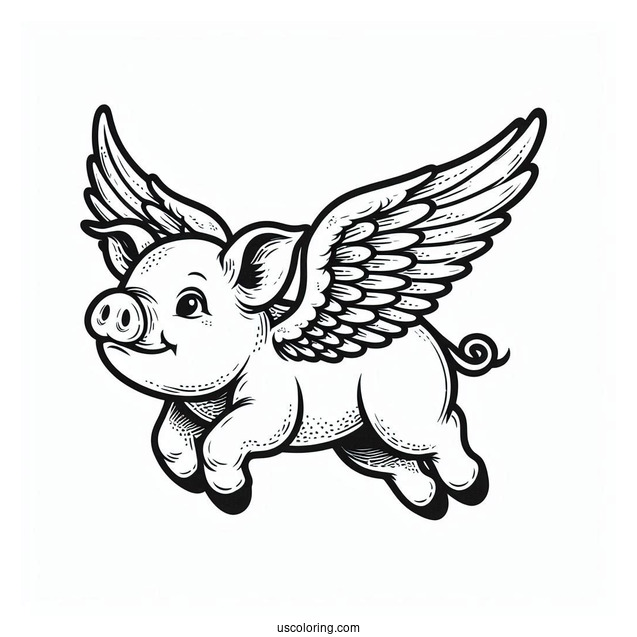 Flying Pig With Wings To Color