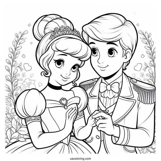 Cinderella And Prince Charming Coloring Sheet For Kids