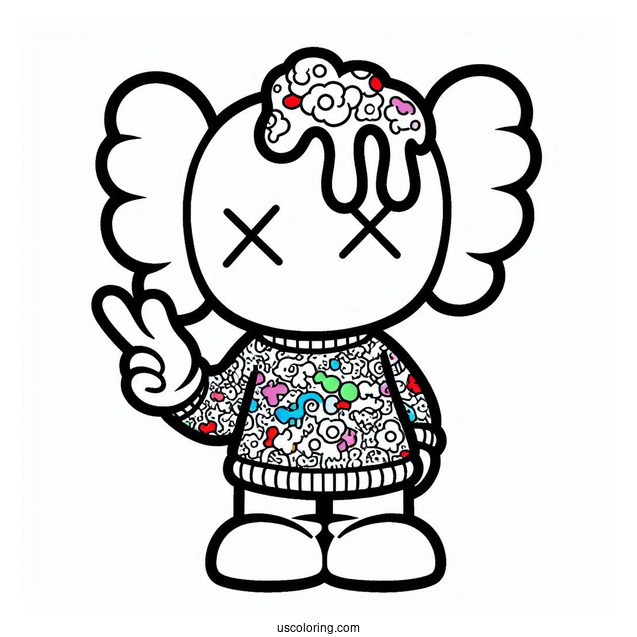 KAWS Coloring Page Companion In Supreme Sweater
