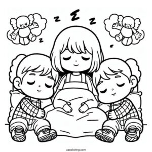 Child Sleeping Between KAWS Coloring Page Companion And Chum