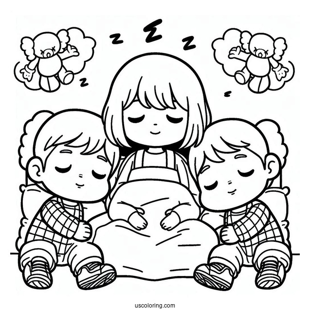Child Sleeping Between KAWS Coloring Page Companion And Chum