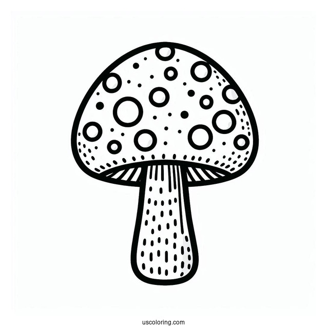 Easy Mushroom Coloring Page With Polka Dots For Kids