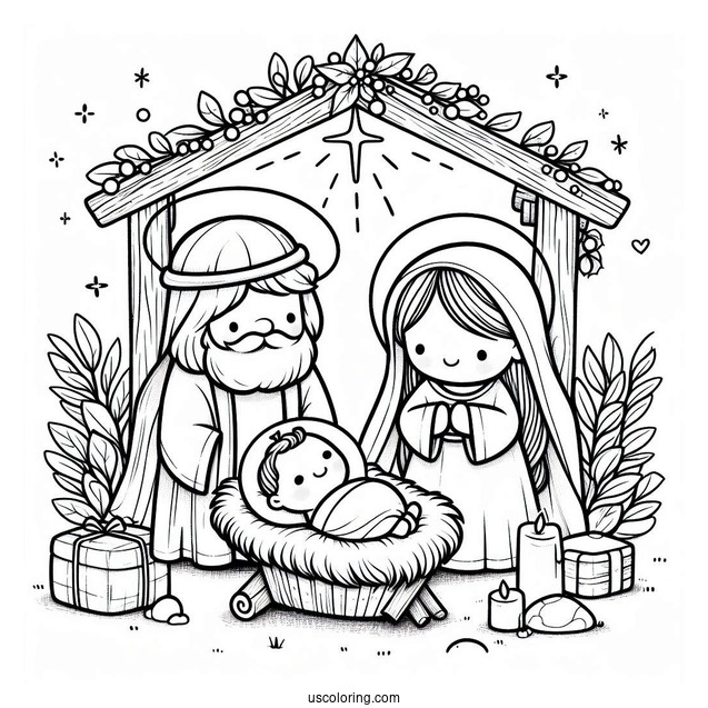 Nativity Coloring Page Of Cute Baby Jesus In The Manger