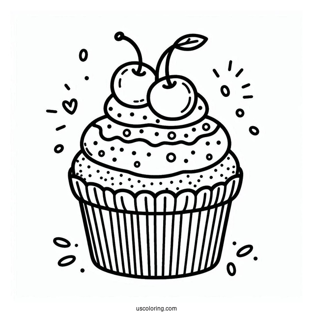 Cupcake With Cherries And Sprinkles To Color