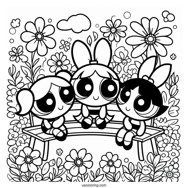 The Powerpuff Girls Sitting In a Park With Flowers