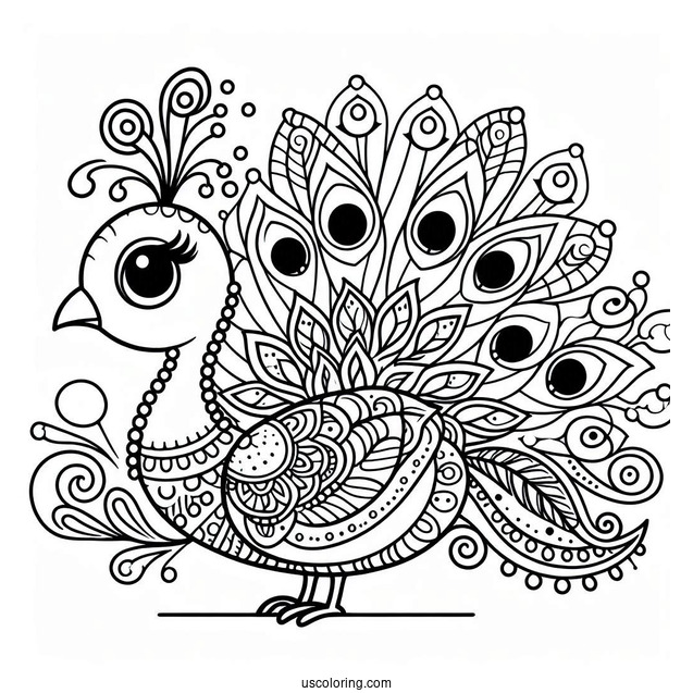 Cute Peacock Coloring Picture For Preschoolers