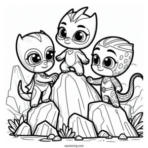 PJ Masks Coloring Page Of Octobella Holding Hands With Gekko On Rock