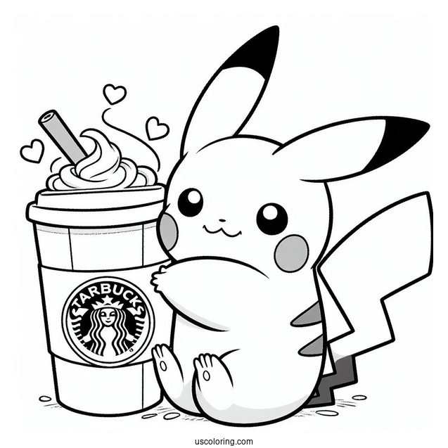 Pikachu Hugging A Starbucks Coloring Page Coffee For Kids