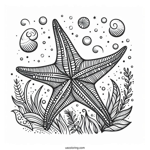 Detailed Starfish Coloring Page Underwater