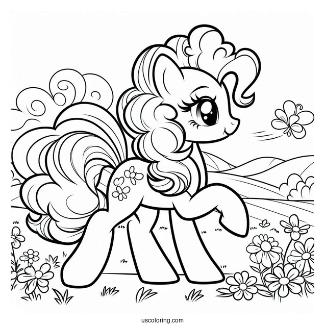 Pinkie Pie Pony Walking on Flower Field