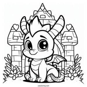 Cute Baby Sypro Coloring Page Inside A Castle