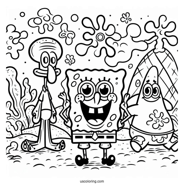 SpongeBob, Squidward, And Patrick Coloring Sheet