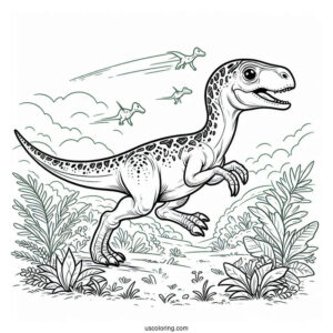 Young Parasaurolophus Coloring Page Running With Other Dinosaurs
