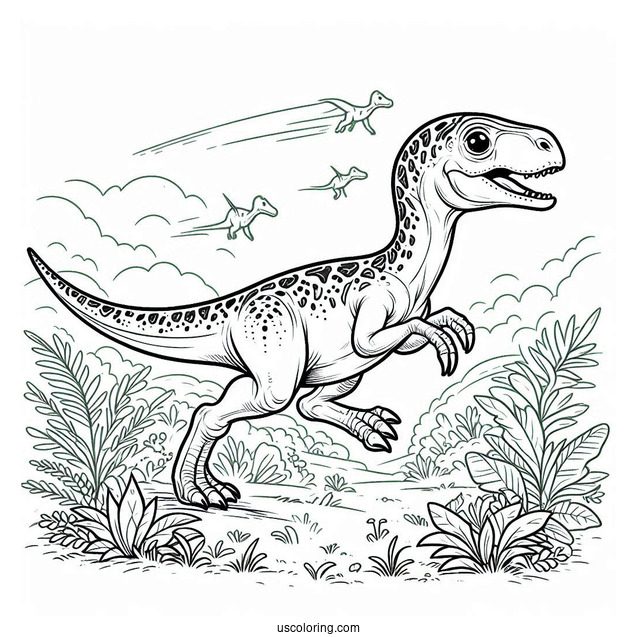 Young Parasaurolophus Coloring Page Running With Other Dinosaurs