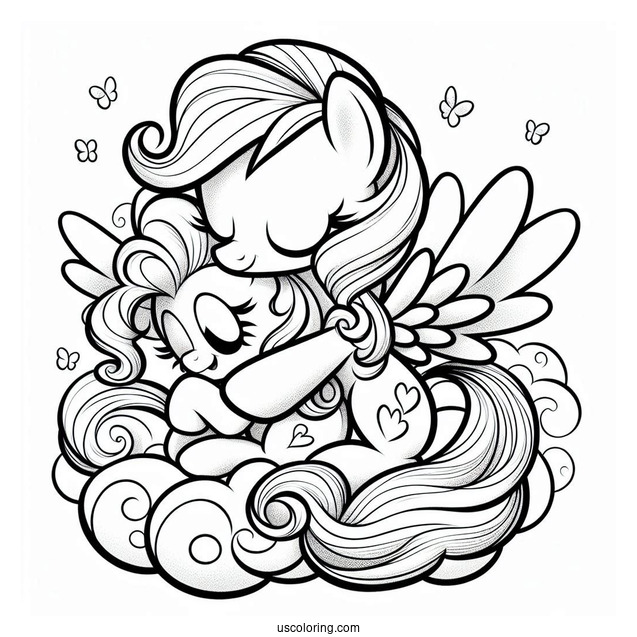 Pinkie Pie Coloring Page And Applejack Hugging On A Cloud