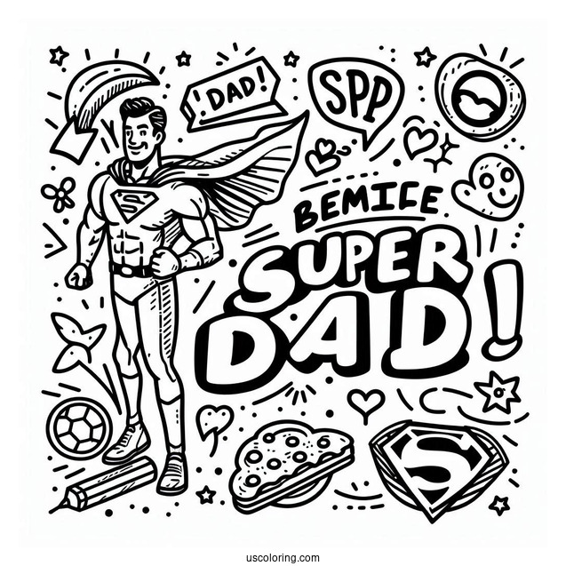 Father's Day Coloring Page Of Comic Super Dad Words For Kids