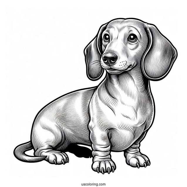 Realistic Dachshund Coloring Page Sitting