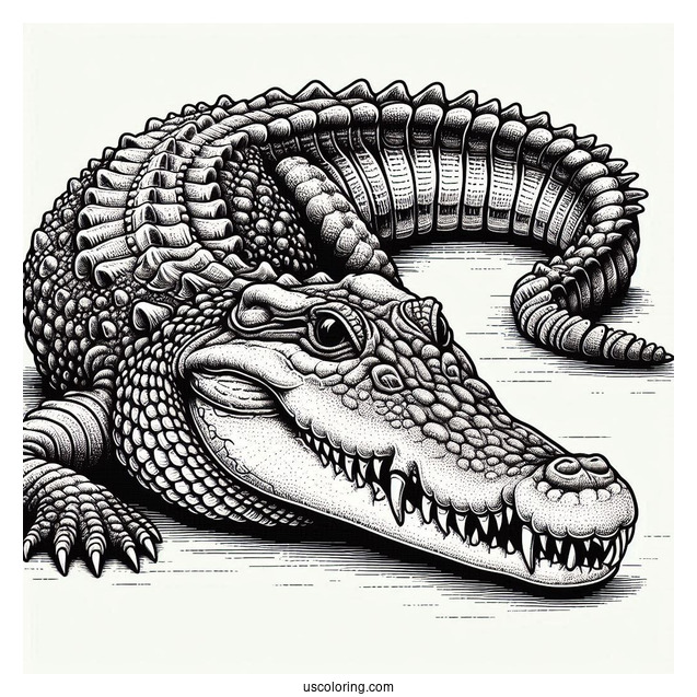 Detailed Saltwater Crocodile With Teeth Showing