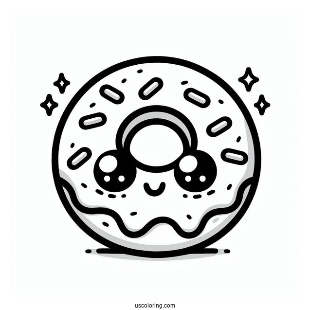 Cartoon Donut Coloring Page With Pretty Eyes For Kids