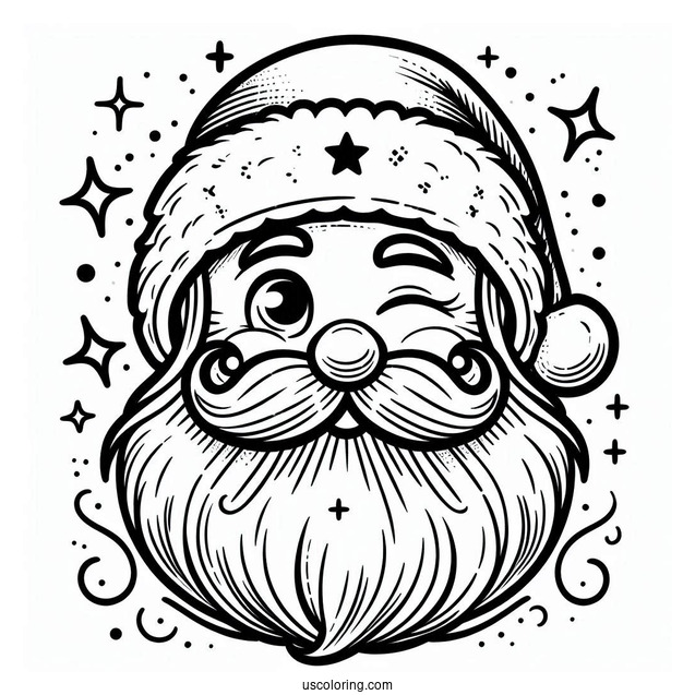 Winking Santa Face Coloring Sheet