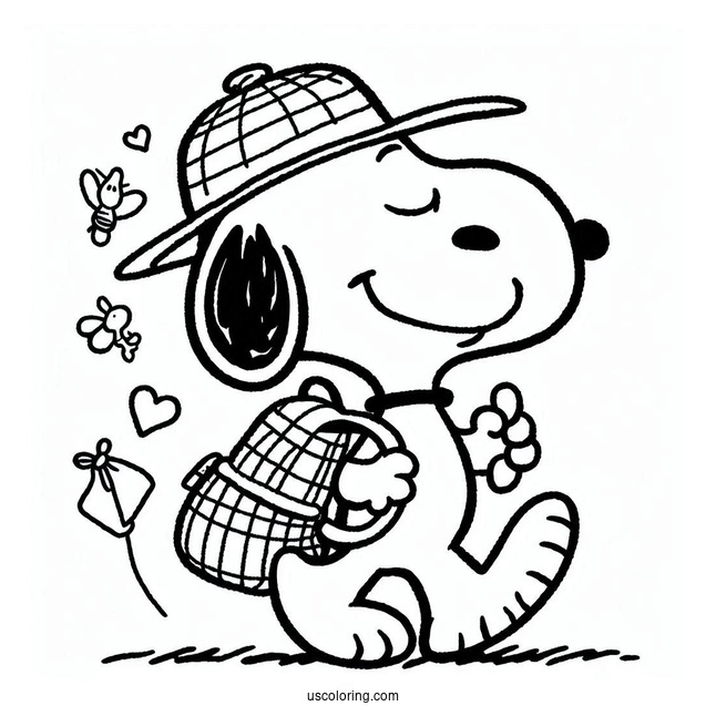 Snoopy Walking With a Knapsack To Color