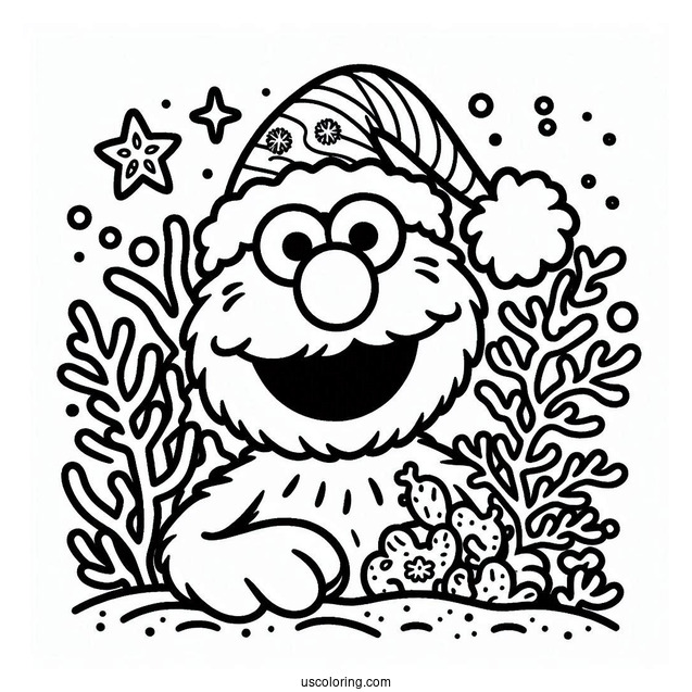 Elmo With Christmas Reef To Color