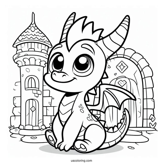 Cute Baby Sypro Coloring Page Inside A Castle
