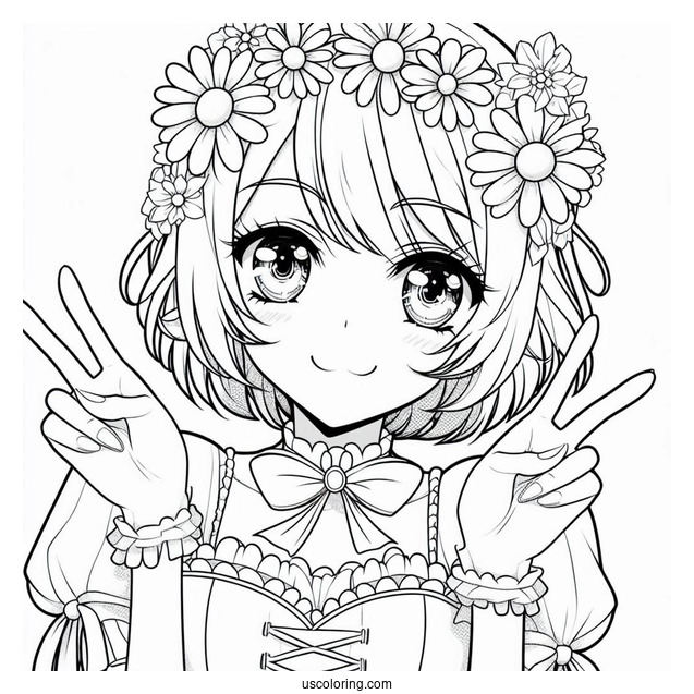 Anime Princess Daisy Coloring Page Making Peace Sign