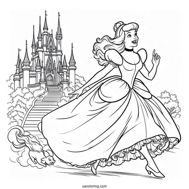Wicked Stepsister Running Away From The Castle Coloring Sheet