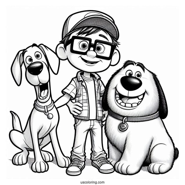 Pixar Coloring Page of Carl, Russel, And Dug In Up