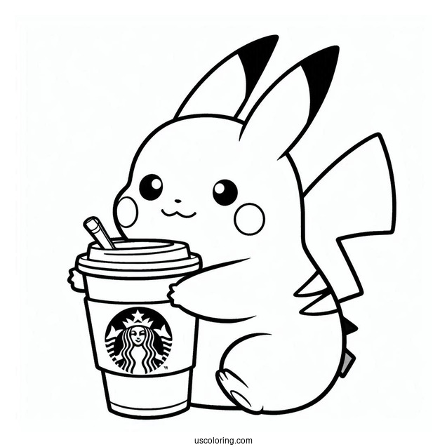 Pikachu Hugging A Starbucks Coloring Page Coffee For Kids