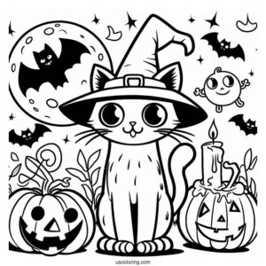 Halloween Themed Pete The Cat Coloring Page