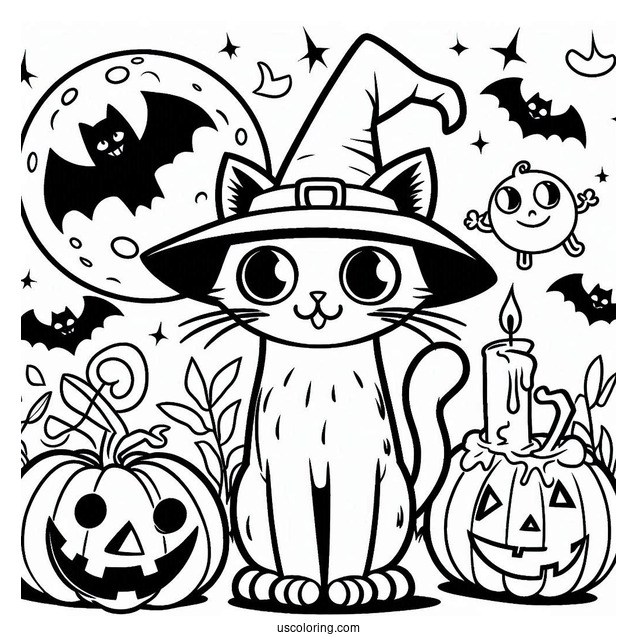 Halloween Themed Pete The Cat Coloring Page