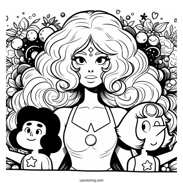 Easy Steven Universe Coloring Page Of Garnet, Amethyst, And Pearl For Kids
