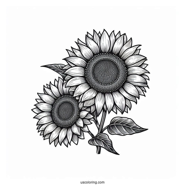 Detailed Sunflowers For Coloring