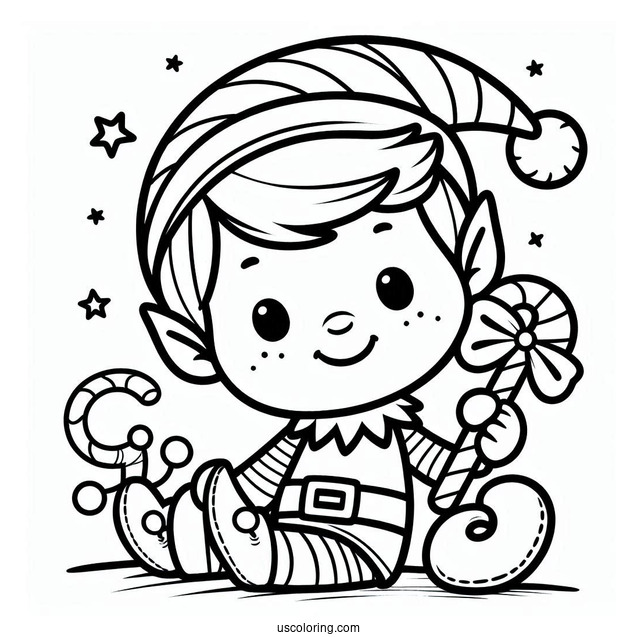 Simple Outline Of a Christmas Elf For Preschoolers