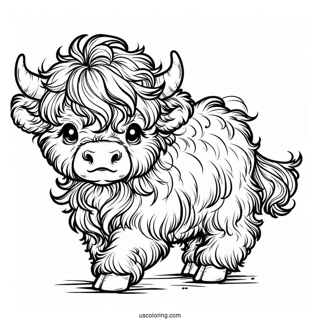 Fluffy Highland Cow Coloring Sheet For Kids