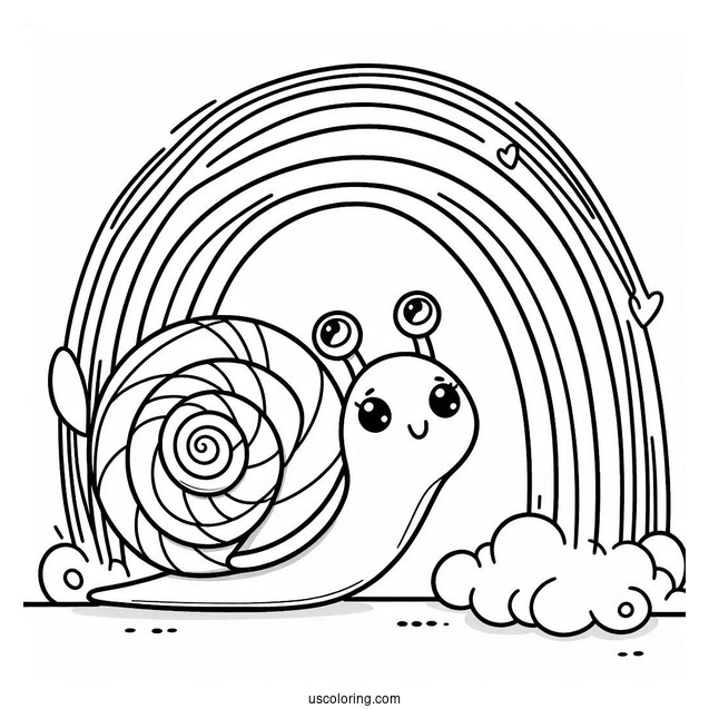 Snail Climbing Up A Rainbow Coloring Page For Kids