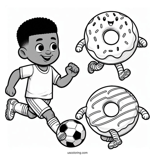 Athletic Donut Coloring Page Playing Soccer For Kids