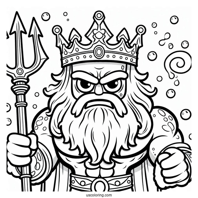 SpongeBob Coloring Page Of Angry King Neptune Holding Trident