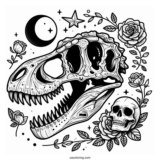 T-Rex Skull Coloring Page For Students