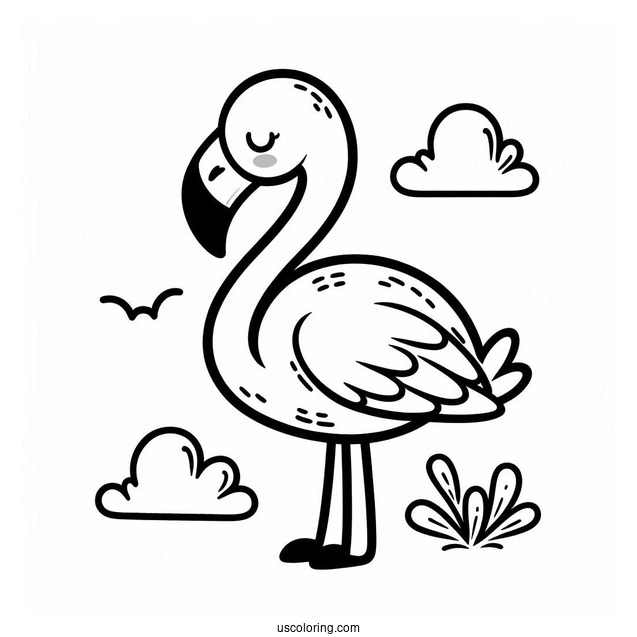 Cute Cartoon Flamingo To Color For Preschoolers